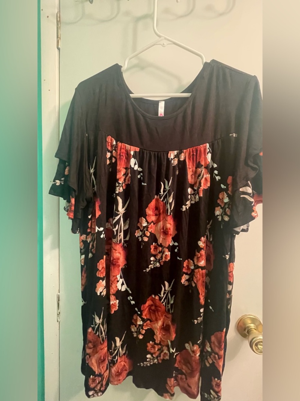 Black Floral Women’s Top with Ruffle Sleeves